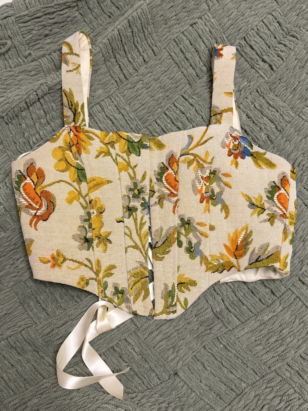 Floral Embroidered Ivory lace Corset Crop Top